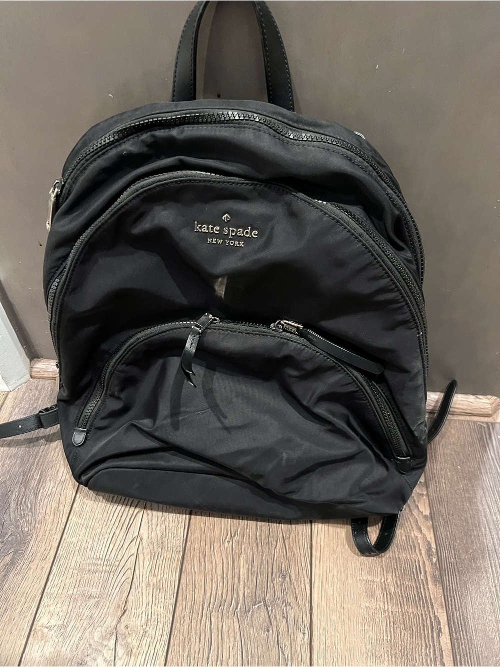 kate spade Black Nylon Backpack with Gold Logo